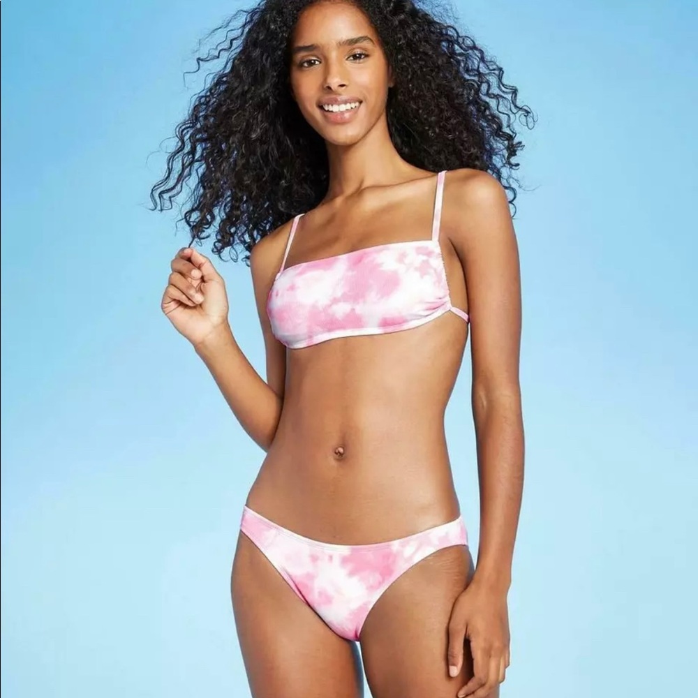 Juniors' Ribbed Apron Front Bralette Bikini Set  - Xhilaration Pink M/ 2 Pieces.